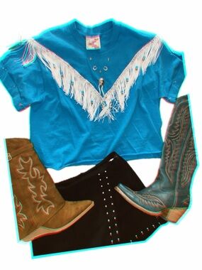 Vintage Hazelwood Southwestern Turquoise Fringe Top 80s